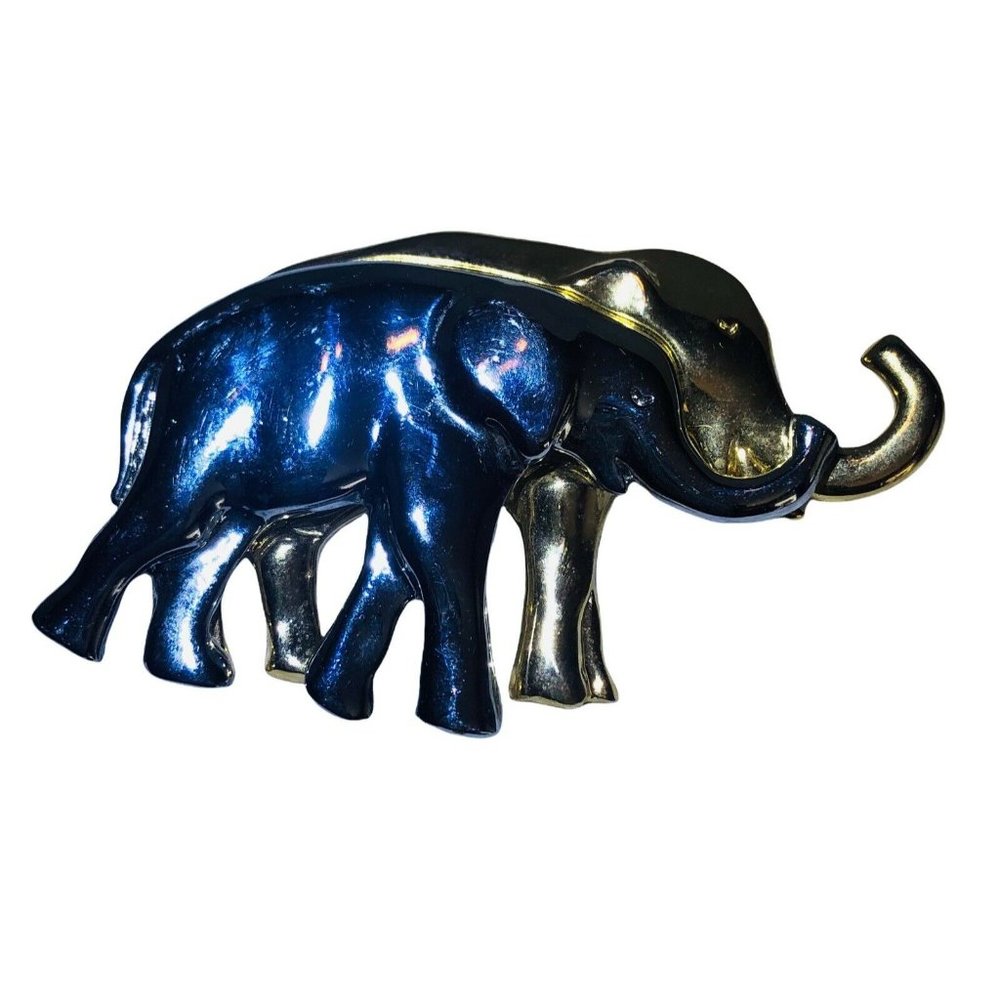 Vintage Liz Claiborne Gold and Silver Tone 2 Elephant Brooch Pin Signed Preowned